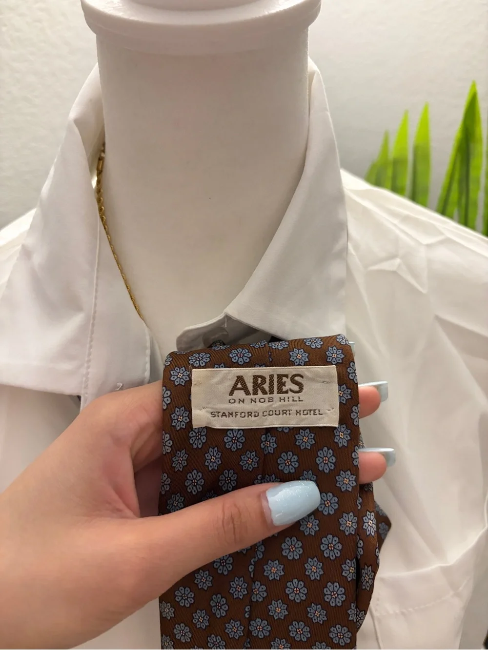Aries Brown Floral Men's Tie - Blue Floral Pattern